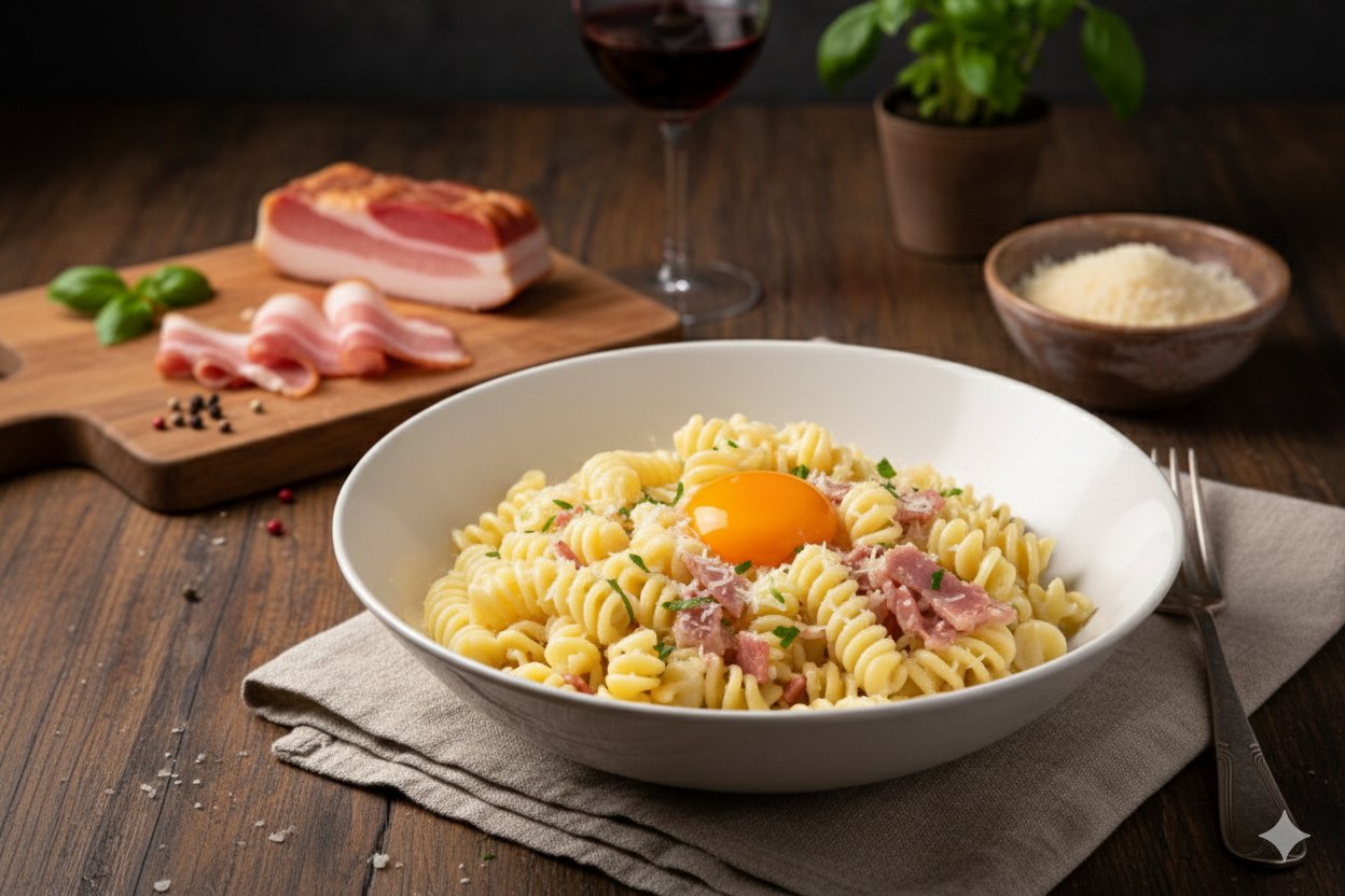 Pâtes carbonara pancetta et crème - Best-seller ALLEGRIA Paris